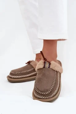 Kapcie Klasyczne|Klapki Z Futerkiem>Boto Kapcie Damskie Z Futerkiem I Haftem Zielone Perivelle