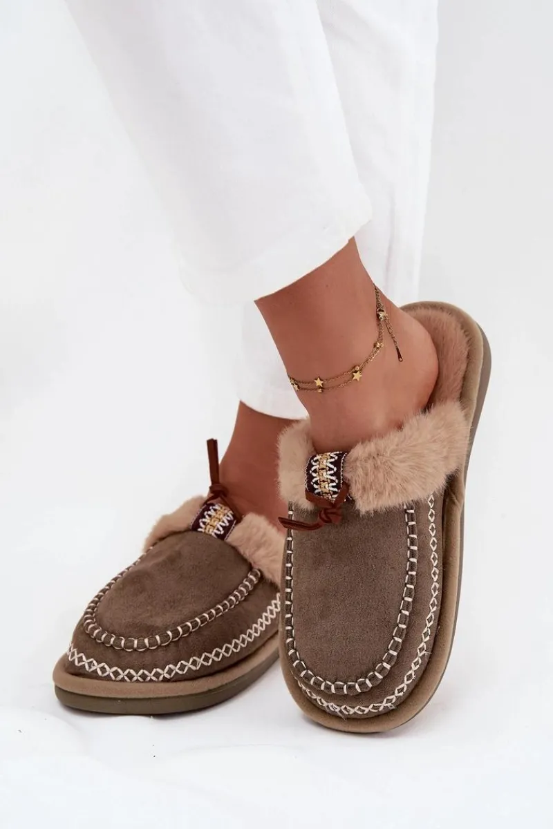 Kapcie Klasyczne|Klapki Z Futerkiem>Boto Kapcie Damskie Z Futerkiem I Haftem Zielone Perivelle