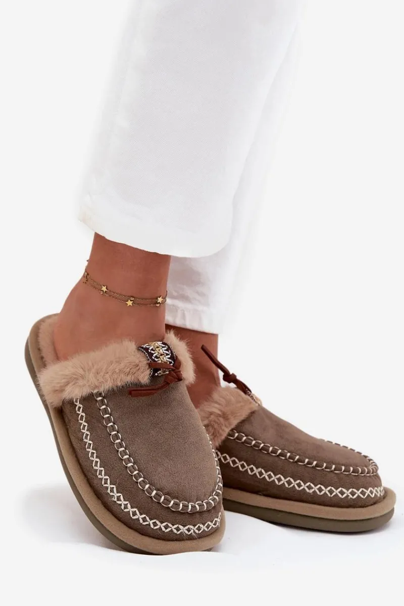 Kapcie Klasyczne|Klapki Z Futerkiem>Boto Kapcie Damskie Z Futerkiem I Haftem Zielone Perivelle