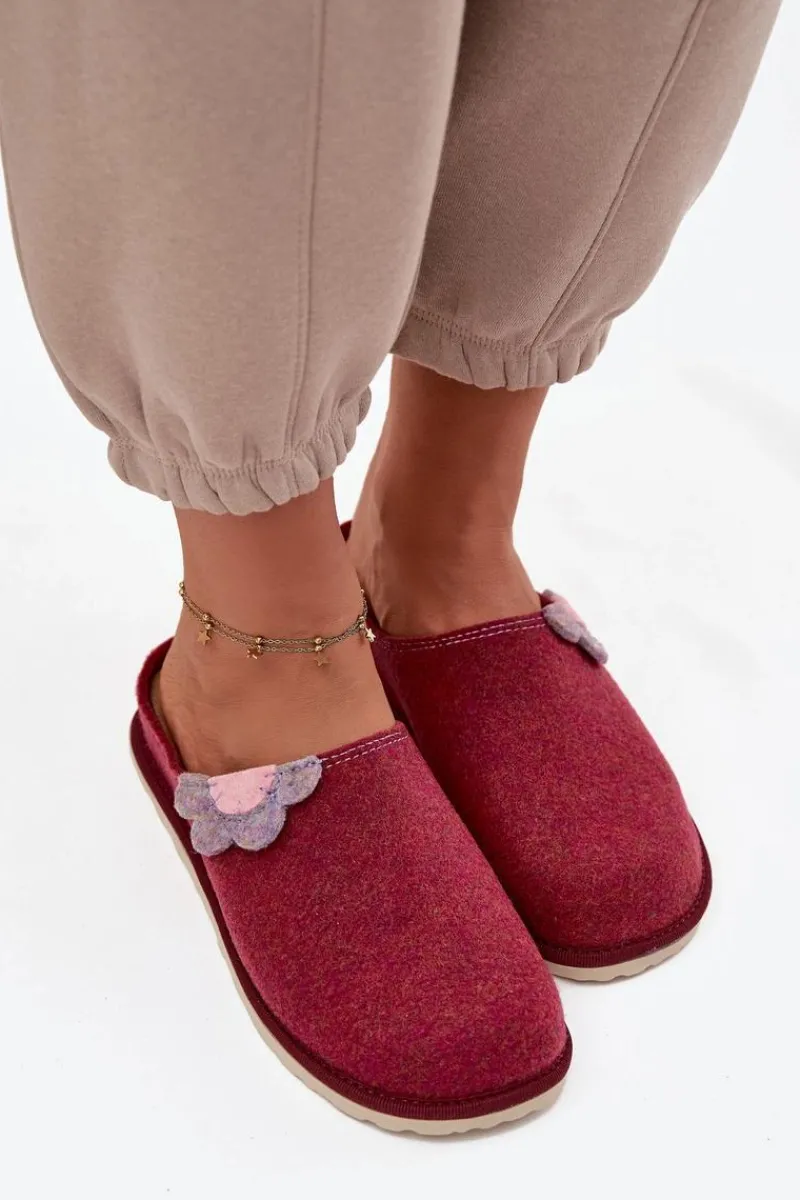 Hot Kapcie Damskie Z Kwiatkiem CS000043 Bordowe Damskie Kapcie Klasyczne|Klapki Damskie Klasyczne