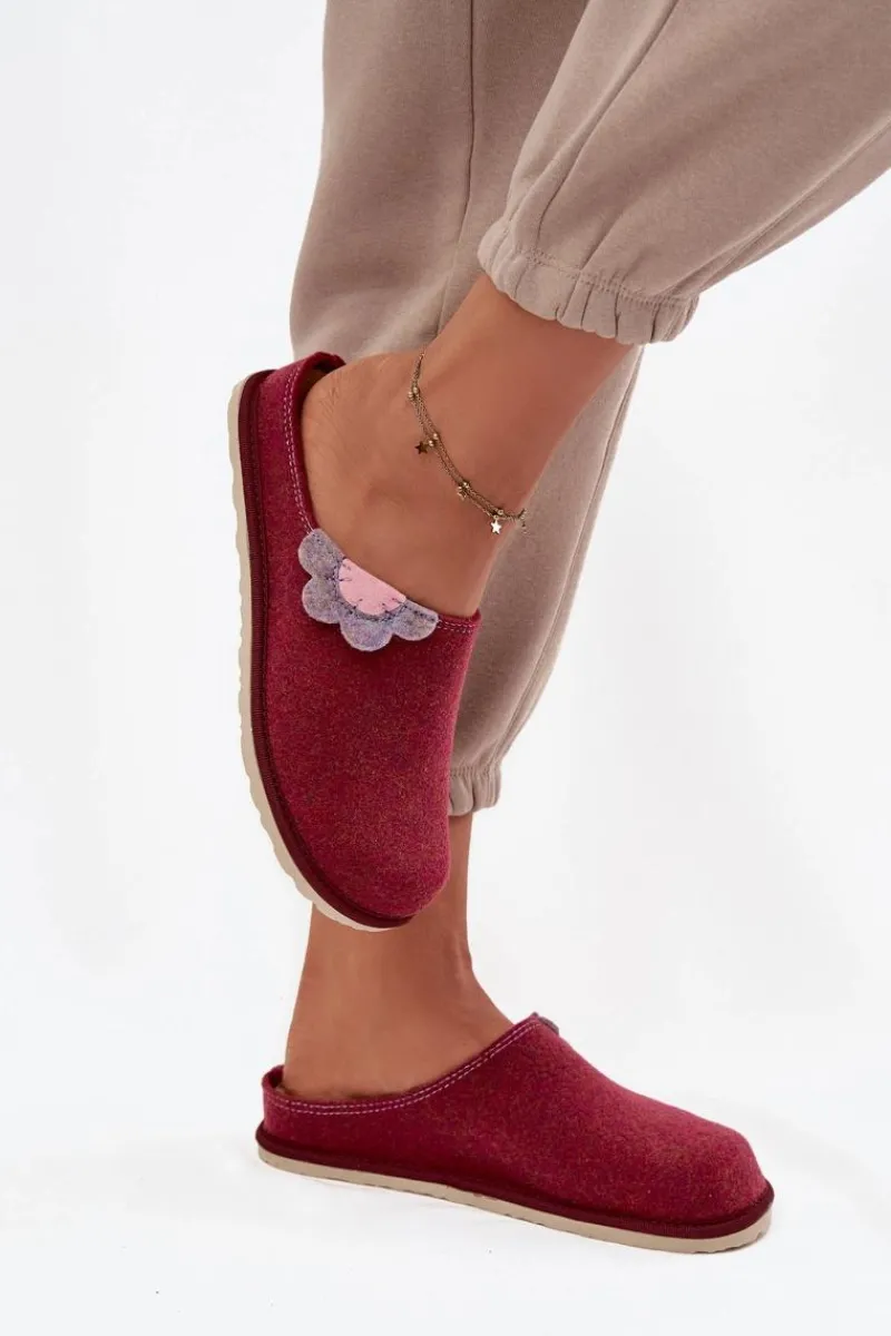 Hot Kapcie Damskie Z Kwiatkiem CS000043 Bordowe Damskie Kapcie Klasyczne|Klapki Damskie Klasyczne