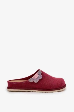 Hot Kapcie Damskie Z Kwiatkiem CS000043 Bordowe Damskie Kapcie Klasyczne|Klapki Damskie Klasyczne