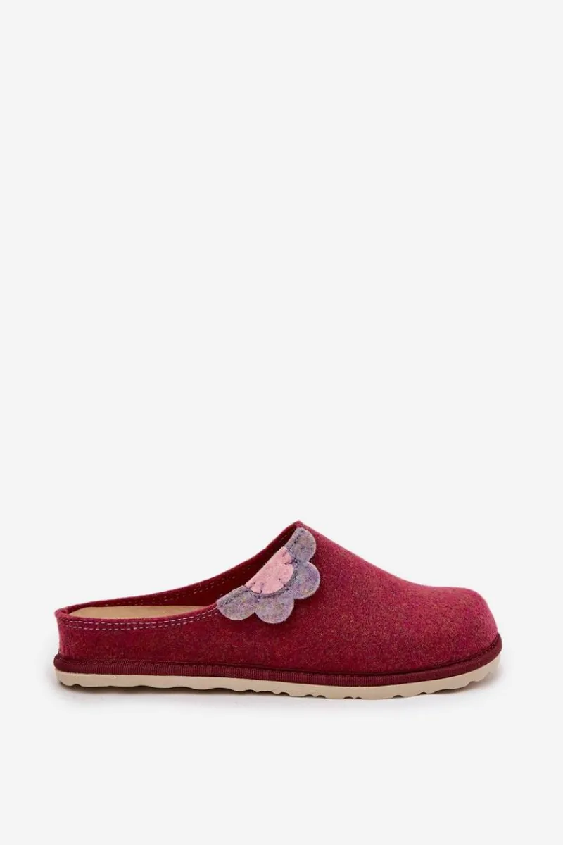 Hot Kapcie Damskie Z Kwiatkiem CS000043 Bordowe Damskie Kapcie Klasyczne|Klapki Damskie Klasyczne