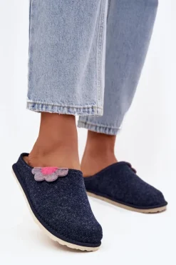 Kapcie Klasyczne|Klapki Damskie Klasyczne>INBLU Kapcie Damskie Z Kwiatkiem CS000043 Granatowe Niebieski