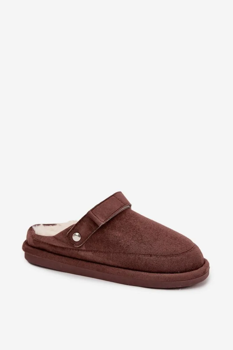 Best Boto Kapcie Damskie Z Paskiem Ocieplane Futerkiem Czekoladowe Rilena Brązowy