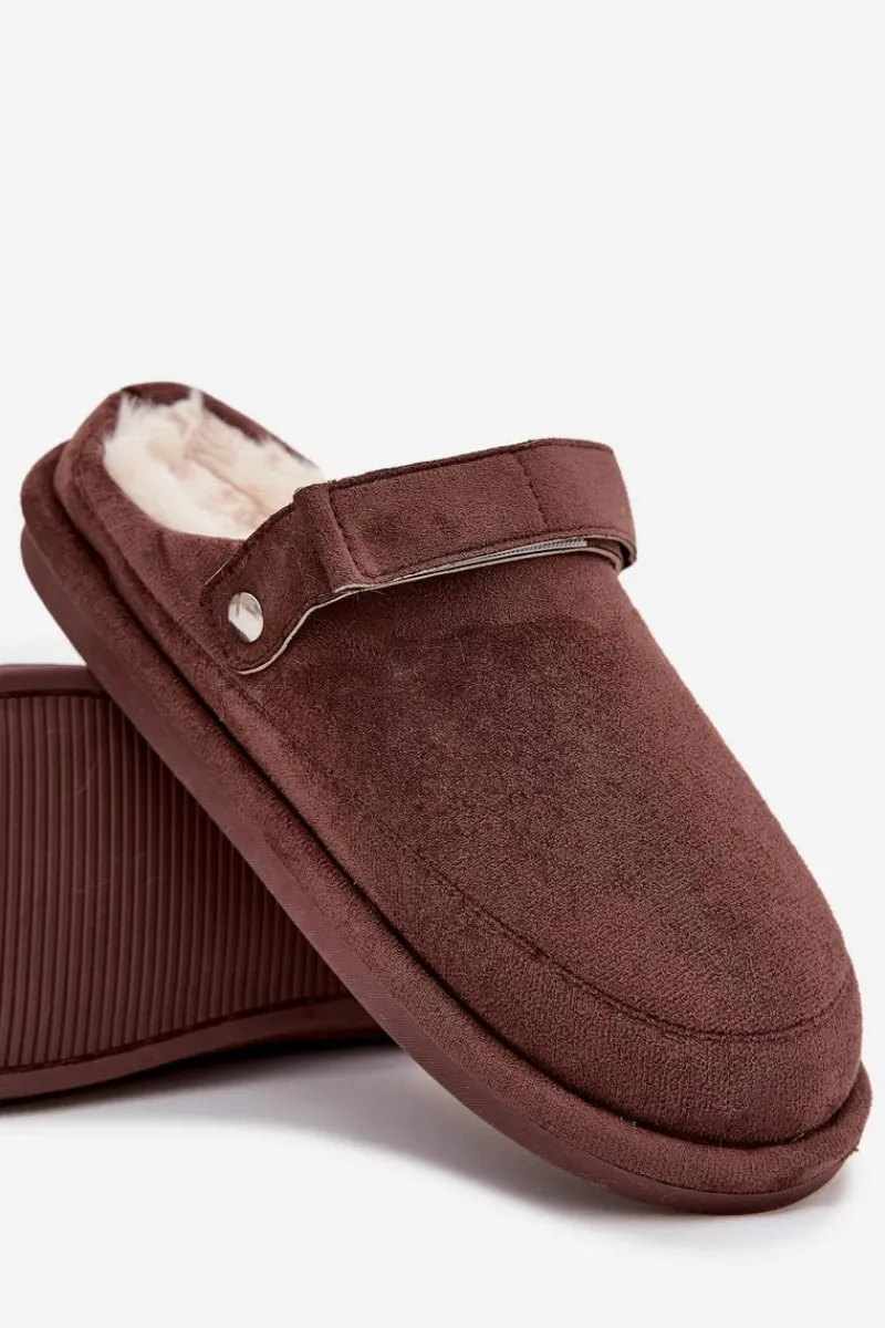 Best Boto Kapcie Damskie Z Paskiem Ocieplane Futerkiem Czekoladowe Rilena Brązowy