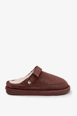 Best Boto Kapcie Damskie Z Paskiem Ocieplane Futerkiem Czekoladowe Rilena Brązowy