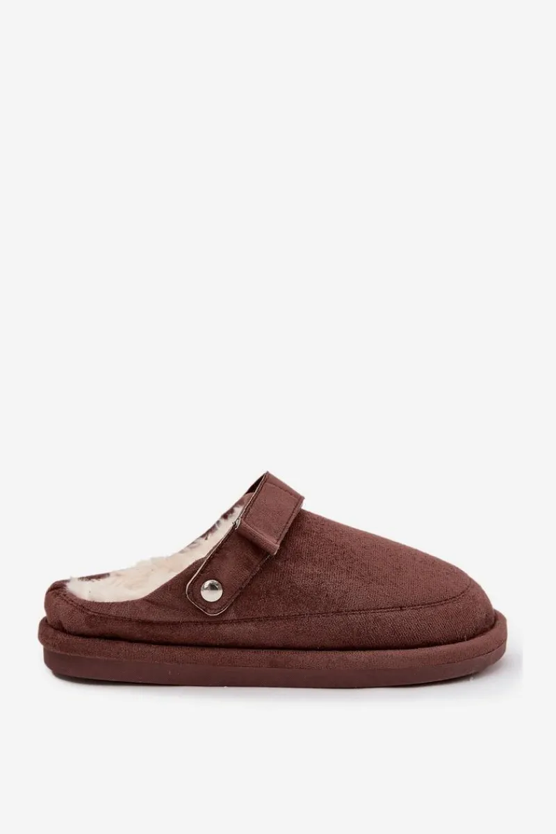 Best Boto Kapcie Damskie Z Paskiem Ocieplane Futerkiem Czekoladowe Rilena Brązowy