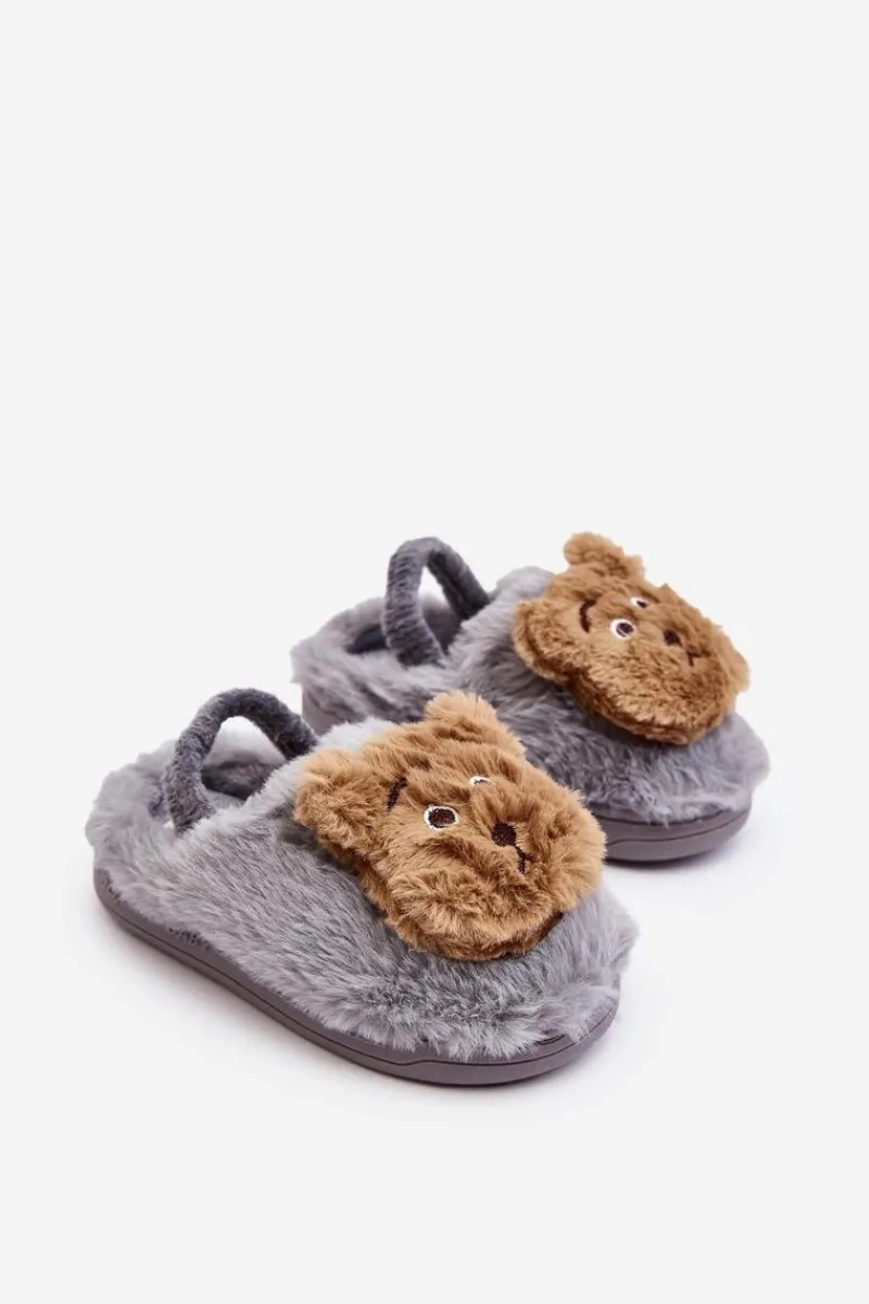 Dziewczęce>Boto Kapcie Dziecięce Futrzane Z Misiem Szare Dicera