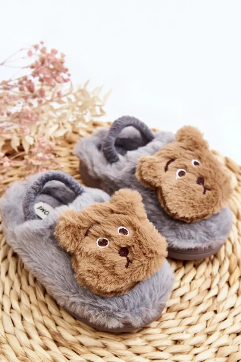 Dziewczęce>Boto Kapcie Dziecięce Futrzane Z Misiem Szare Dicera