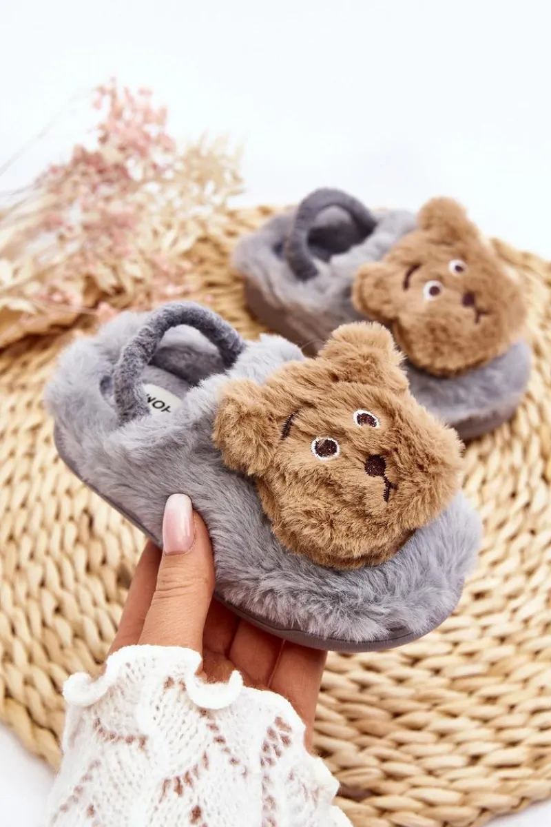 Dziewczęce>Boto Kapcie Dziecięce Futrzane Z Misiem Szare Dicera