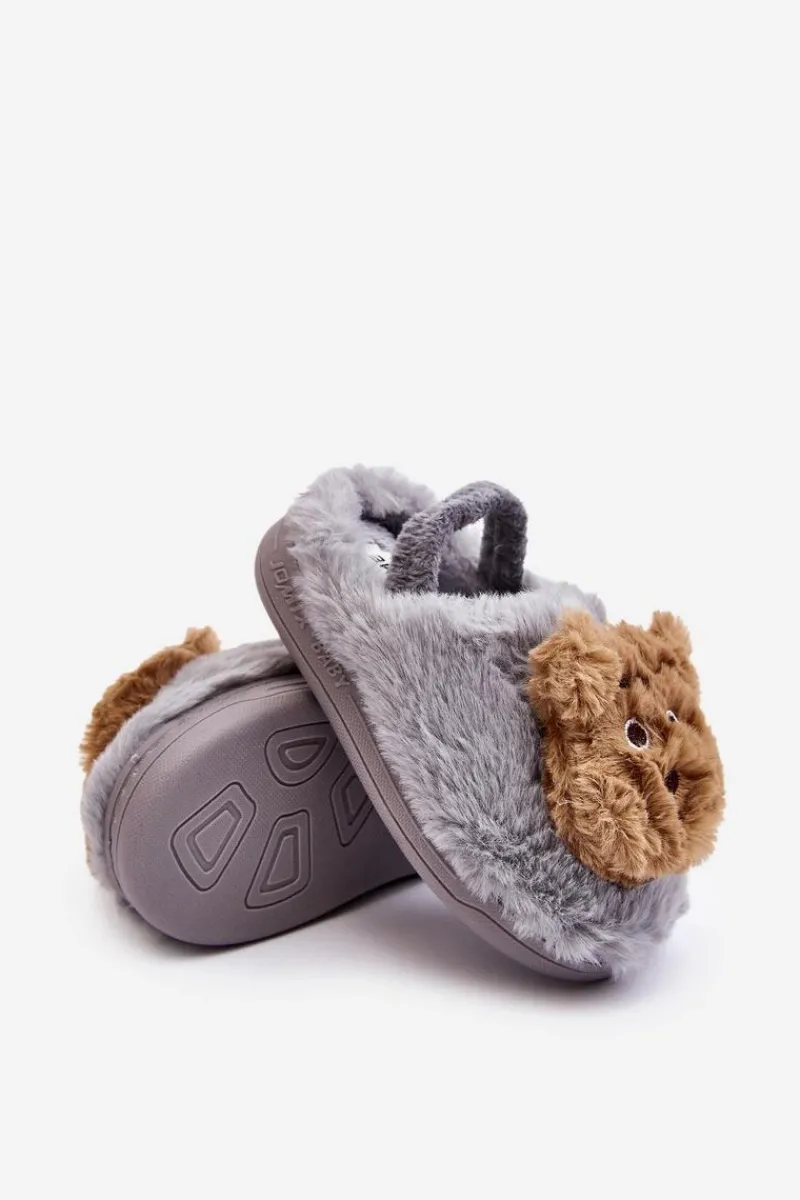 Dziewczęce>Boto Kapcie Dziecięce Futrzane Z Misiem Szare Dicera