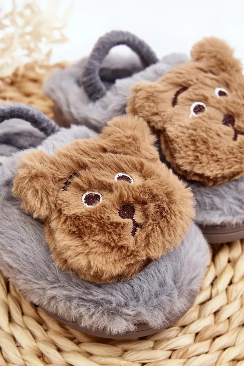 Dziewczęce>Boto Kapcie Dziecięce Futrzane Z Misiem Szare Dicera