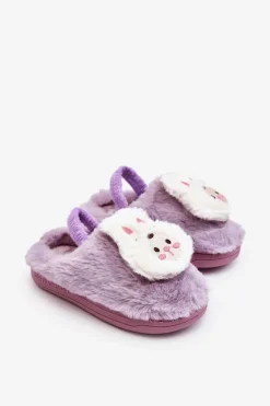 Outlet Kapcie Dziecięce Futrzane Króliczek Fioletowe Dicera Dzieci Dziewczęce