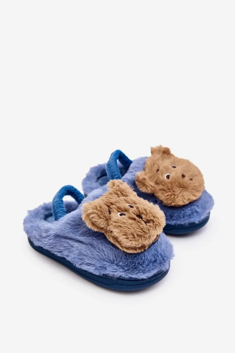 Kapcie Dziecięce Futrzane Z Misiem Niebieskie Dicera Dzieci Dziewczęce
