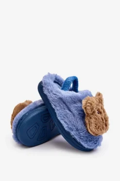 Kapcie Dziecięce Futrzane Z Misiem Niebieskie Dicera Dzieci Dziewczęce