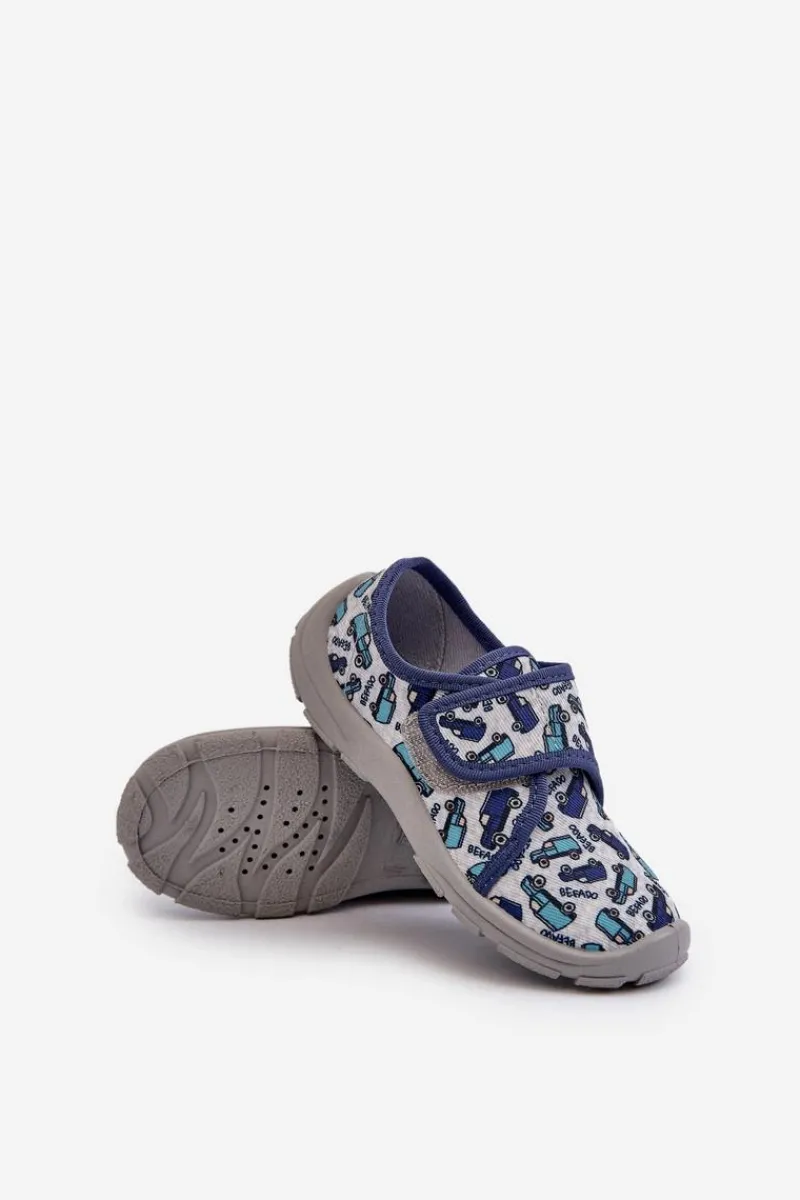 Chłopięce>BEFADO Kapcie Dziecięce Na Rzep 974X529 Szaro-Granatowe