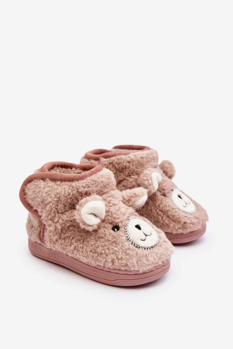 Best Boto Kapcie Dziecięce Ocieplane Z Misiem Różowe Eberra Różowy