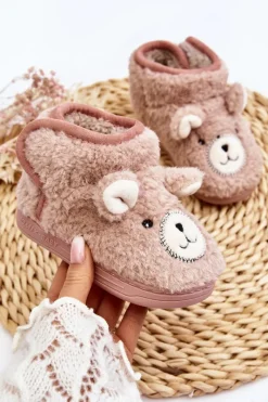 Best Boto Kapcie Dziecięce Ocieplane Z Misiem Różowe Eberra Różowy