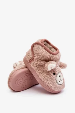 Best Boto Kapcie Dziecięce Ocieplane Z Misiem Różowe Eberra Różowy