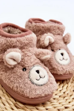 Best Boto Kapcie Dziecięce Ocieplane Z Misiem Różowe Eberra Różowy