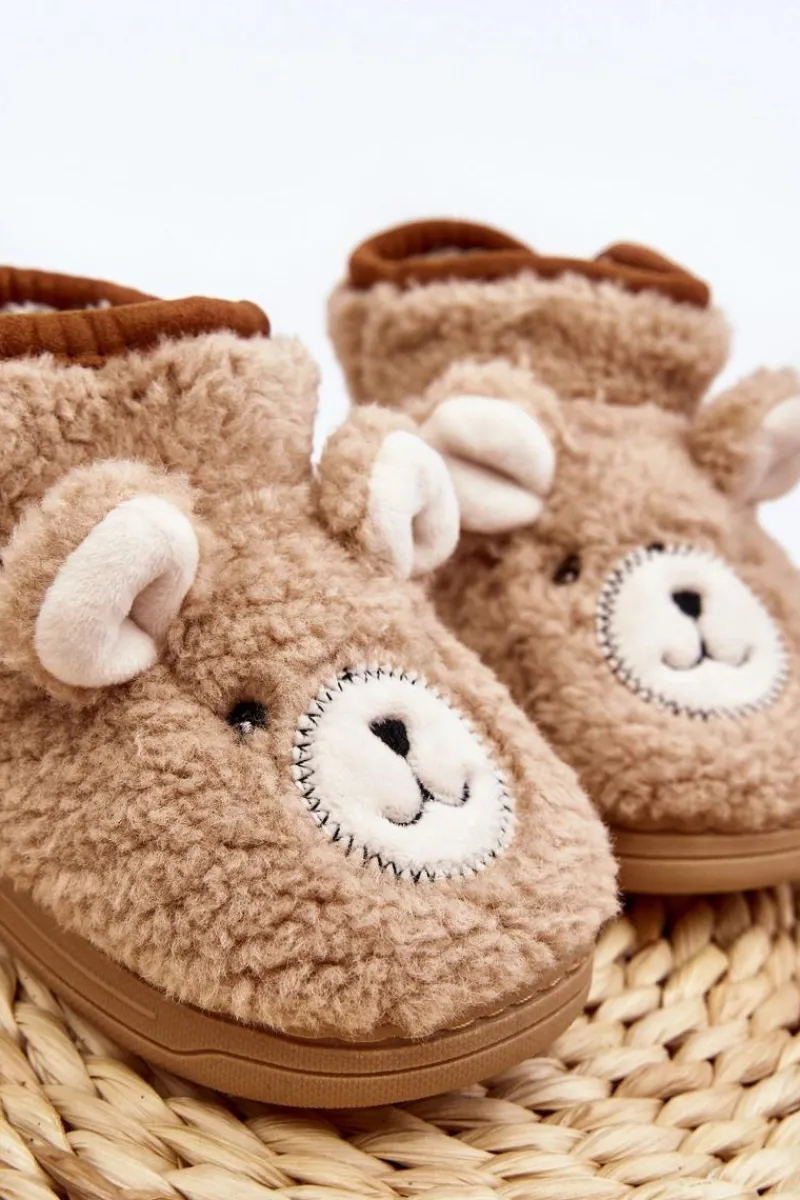 Online Boto Kapcie Dziecięce Ocieplane Z Misiem Beżowe Eberra Beżowy