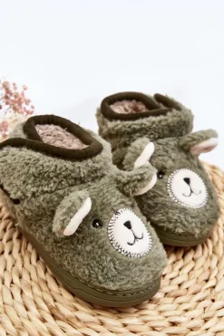 Dziewczęce|Back To School>Boto Kapcie Dziecięce Ocieplane Z Misiem Zielone Eberra Zielony