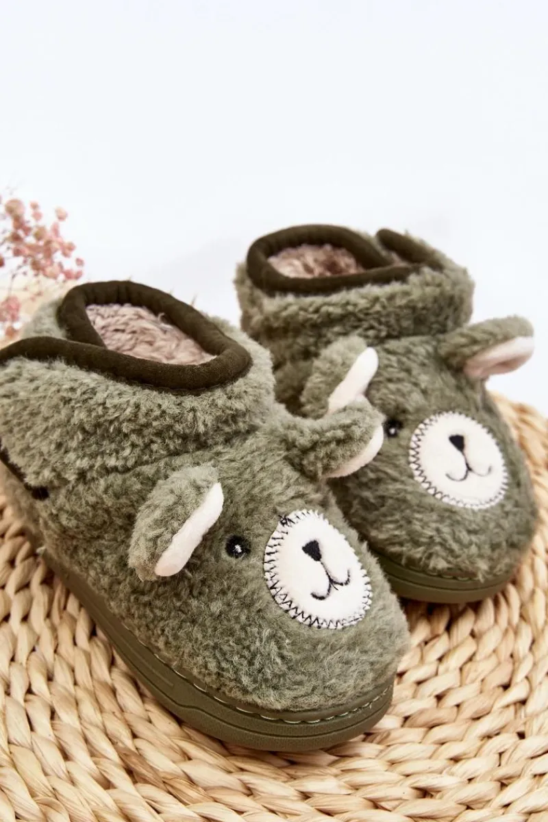 Dziewczęce|Back To School>Boto Kapcie Dziecięce Ocieplane Z Misiem Zielone Eberra Zielony