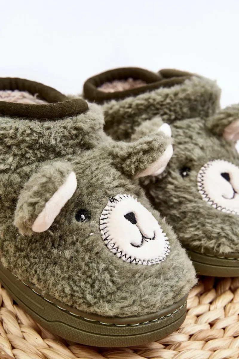 Dziewczęce|Back To School>Boto Kapcie Dziecięce Ocieplane Z Misiem Zielone Eberra Zielony