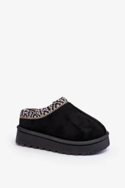 Chłopięce|Dziewczęce>Boto Kapcie Dziecięce Wsuwane Ocieplane Czarne Olivane Czarny