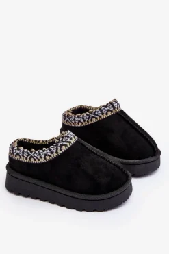 Chłopięce|Dziewczęce></noscript>Boto Kapcie Dziecięce Wsuwane Ocieplane Czarne Olivane Czarny