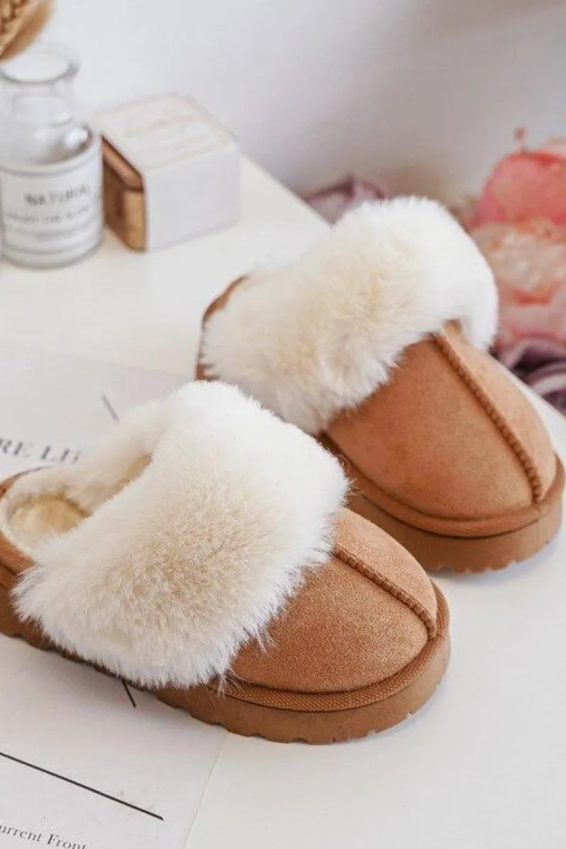 Kapcie Dziecięce Z Futerkiem Camel Birasta Dzieci Dziewczęce|Back To School