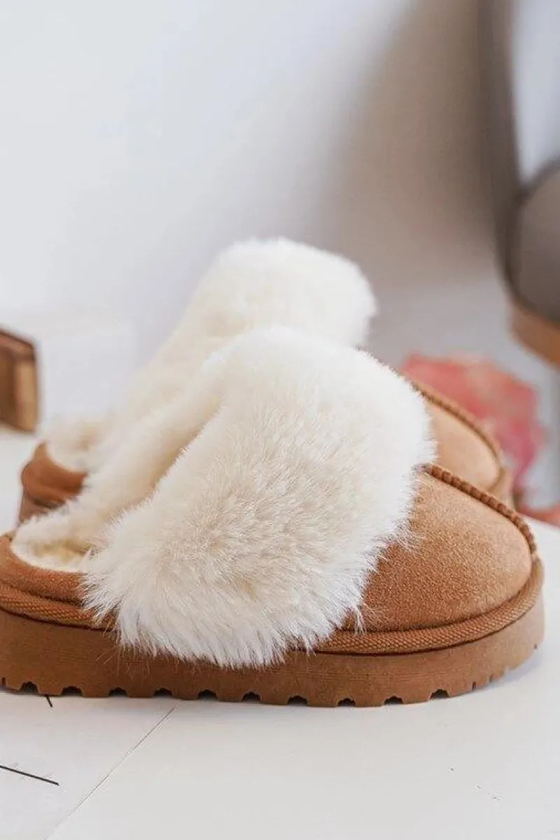 Kapcie Dziecięce Z Futerkiem Camel Birasta Dzieci Dziewczęce|Back To School