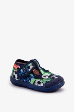 Discount Milami Kapcie Dziecięce Elastyczne Na Rzepy W Piłki Granatowe Ambette Niebieski