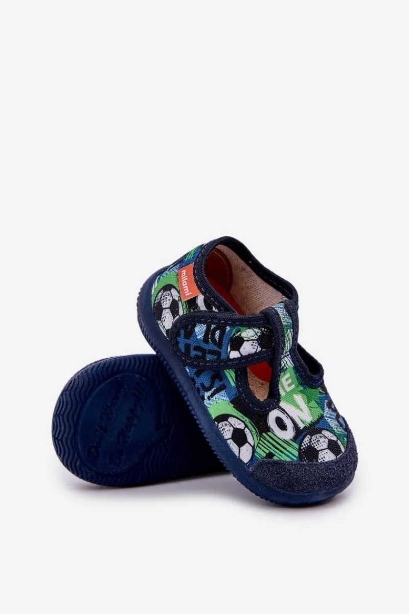 Discount Milami Kapcie Dziecięce Elastyczne Na Rzepy W Piłki Granatowe Ambette Niebieski