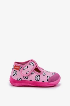 Best Kapcie Dziecięce Elastyczne Na Rzepy W Pandy Różowe Ambette Dzieci Dziewczęce|Back To School
