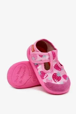 New Milami Kapcie Dziecięce Elastyczne Na Rzepy W Truskawki Różowe Ambette