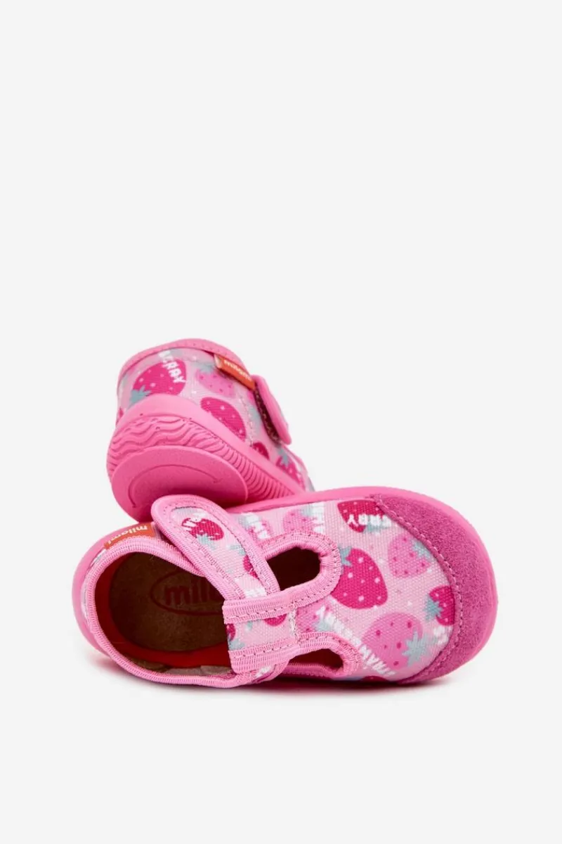 New Milami Kapcie Dziecięce Elastyczne Na Rzepy W Truskawki Różowe Ambette