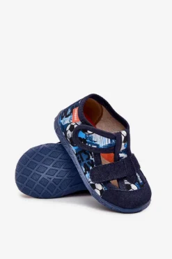 Kapcie Dziecięce Na Rzepy W Piłki Granatowe Reathiana Dzieci Dziewczęce|Back To School