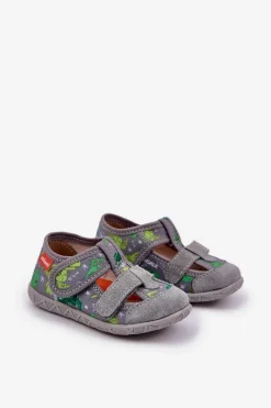 Dziewczęce|Back To School></noscript>Milami Kapcie Dziecięce Na Rzepy W Dinozaury Szaro-Zielone Reathiana Szary