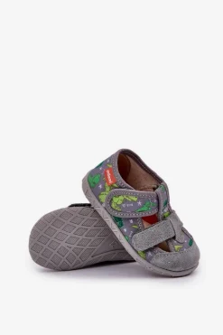 Dziewczęce|Back To School></noscript>Milami Kapcie Dziecięce Na Rzepy W Dinozaury Szaro-Zielone Reathiana Szary