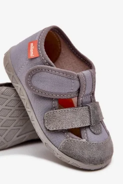 Online Kapcie Dziecięce Na Rzepy Szare Reathiana Dzieci Dziewczęce|Back To School