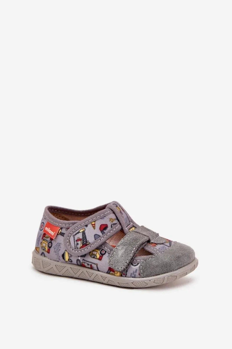 New Milami Kapcie Dziecięce Na Rzepy W Pojazdy Szare Reathiana Szary
