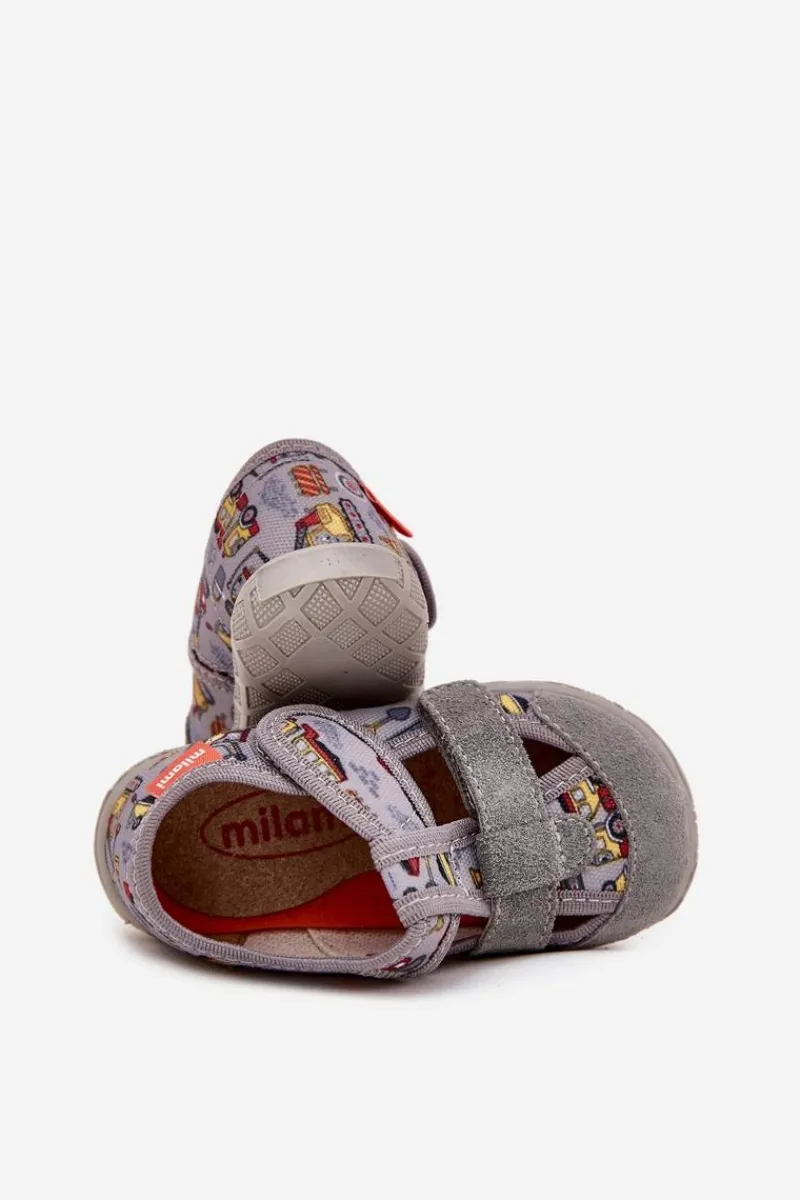 New Milami Kapcie Dziecięce Na Rzepy W Pojazdy Szare Reathiana Szary