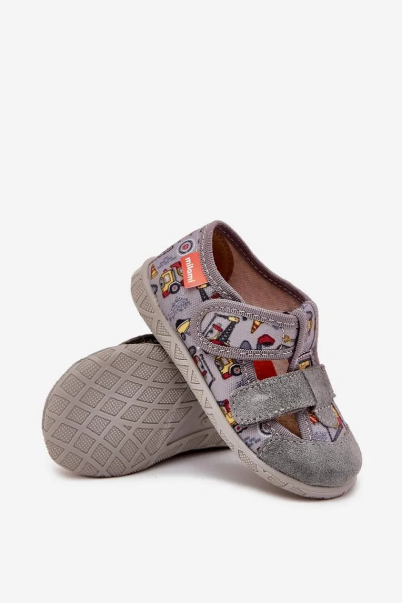 New Milami Kapcie Dziecięce Na Rzepy W Pojazdy Szare Reathiana Szary