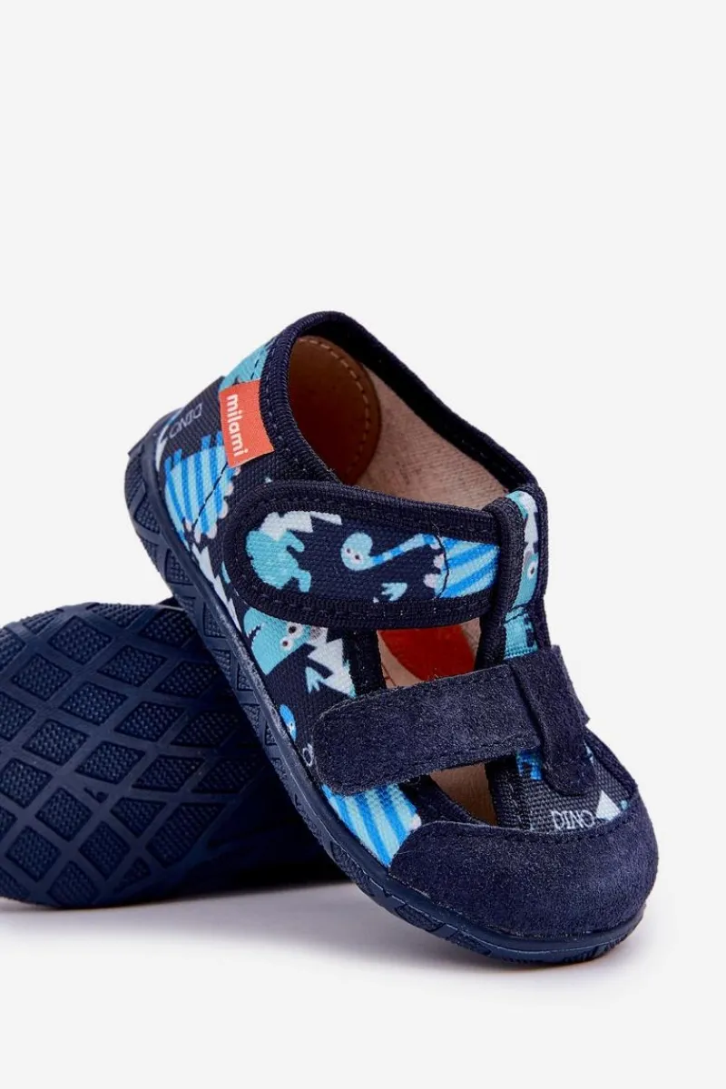 Dziewczęce|Back To School>Milami Kapcie Dziecięce Na Rzepy W Dinozaury Granatowe Reathiana Niebieski