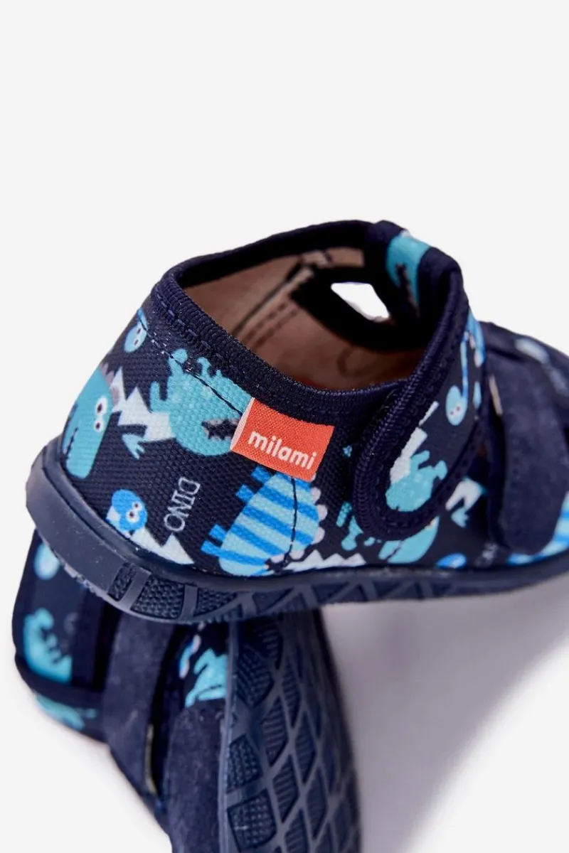 Dziewczęce|Back To School>Milami Kapcie Dziecięce Na Rzepy W Dinozaury Granatowe Reathiana Niebieski