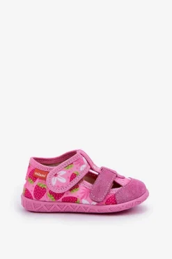 Clearance Milami Kapcie Dziecięce Na Rzepy W Truskawki Różowe Reathiana Różowy