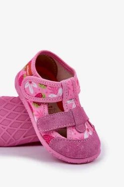 Clearance Milami Kapcie Dziecięce Na Rzepy W Truskawki Różowe Reathiana Różowy