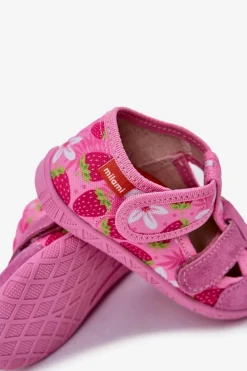 Clearance Milami Kapcie Dziecięce Na Rzepy W Truskawki Różowe Reathiana Różowy